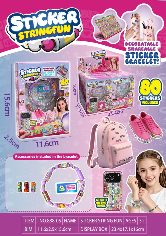 English product artwork showing an EDA sticker bracelet kit and packaging